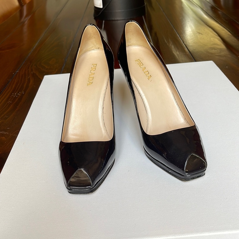 Prada Black Peep Toe Heels. Size 40. - Picture 1 of 7